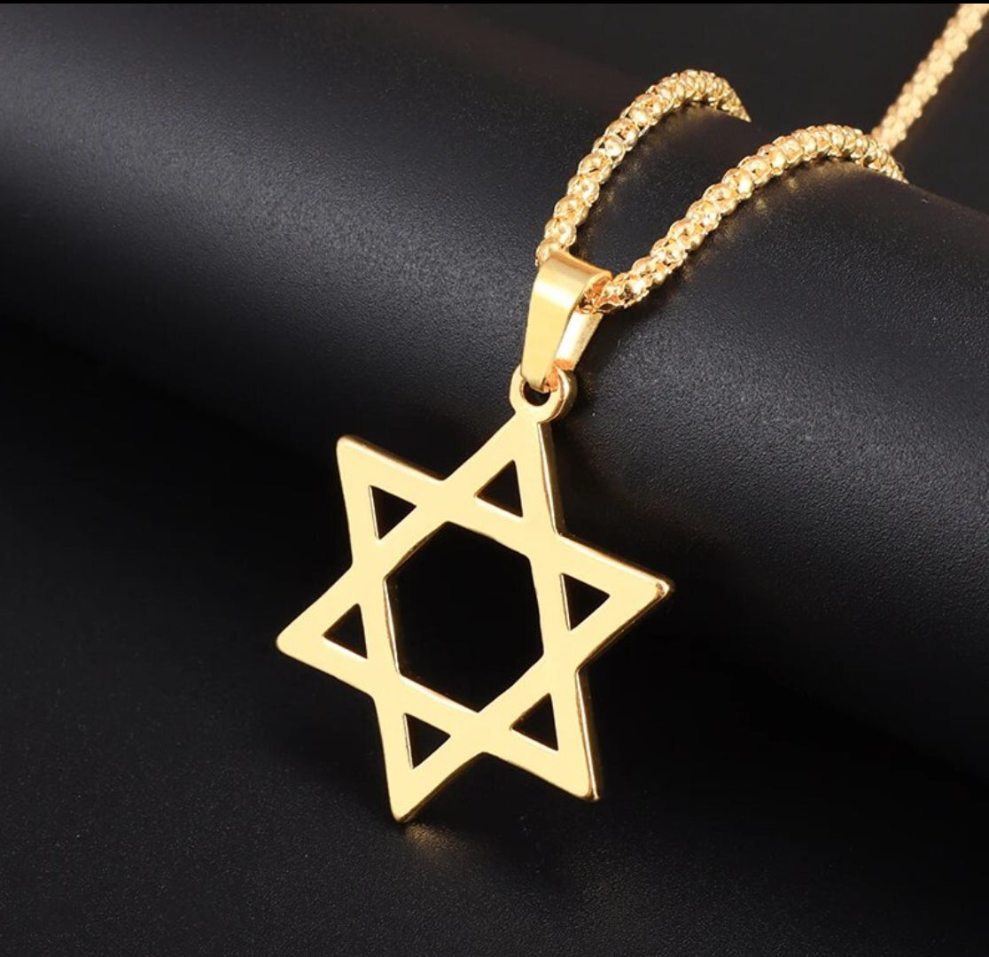 Gold Star of David Pendant Jewish Stainless Steel