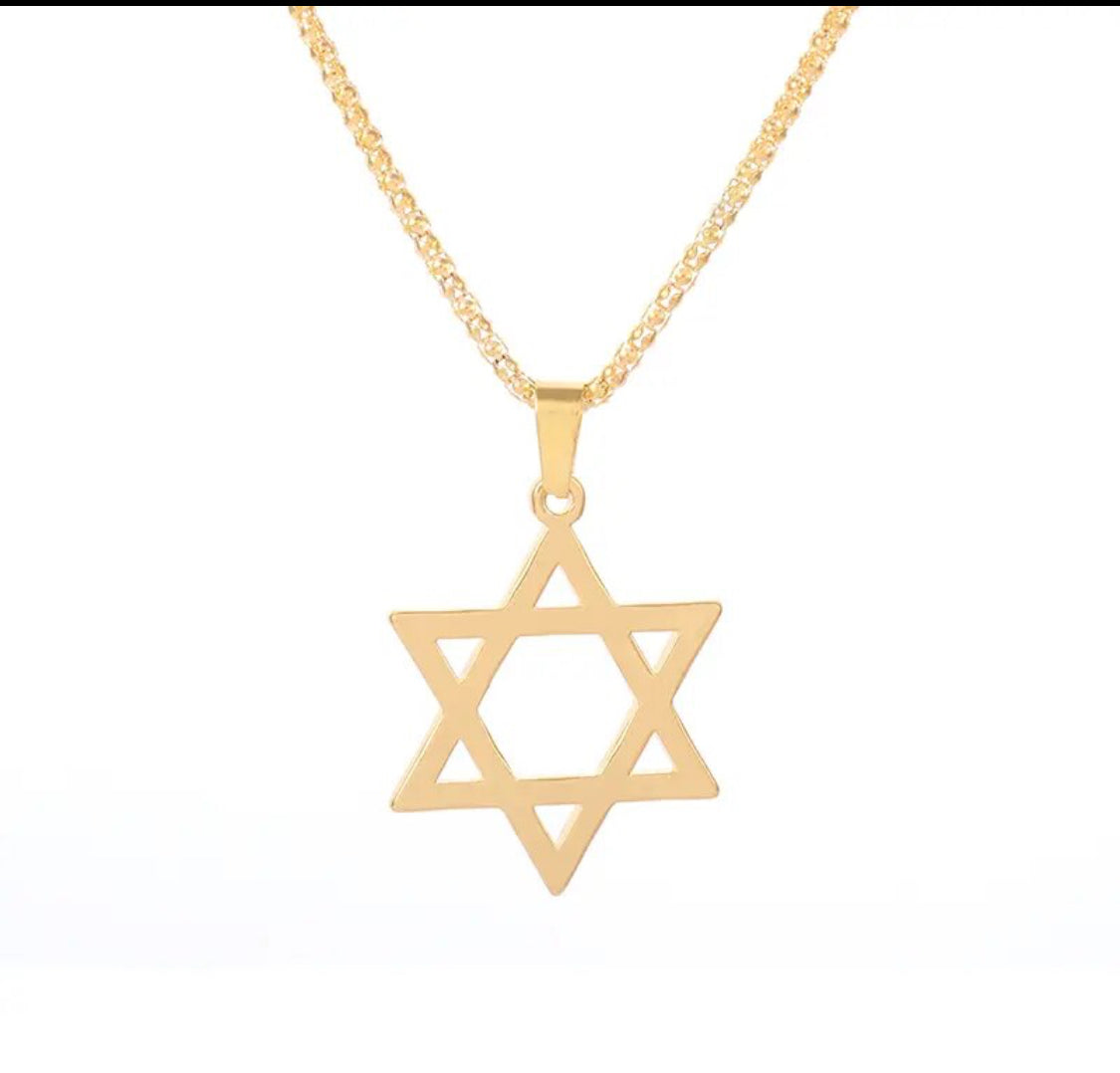 Gold Star of David Pendant Jewish Stainless Steel