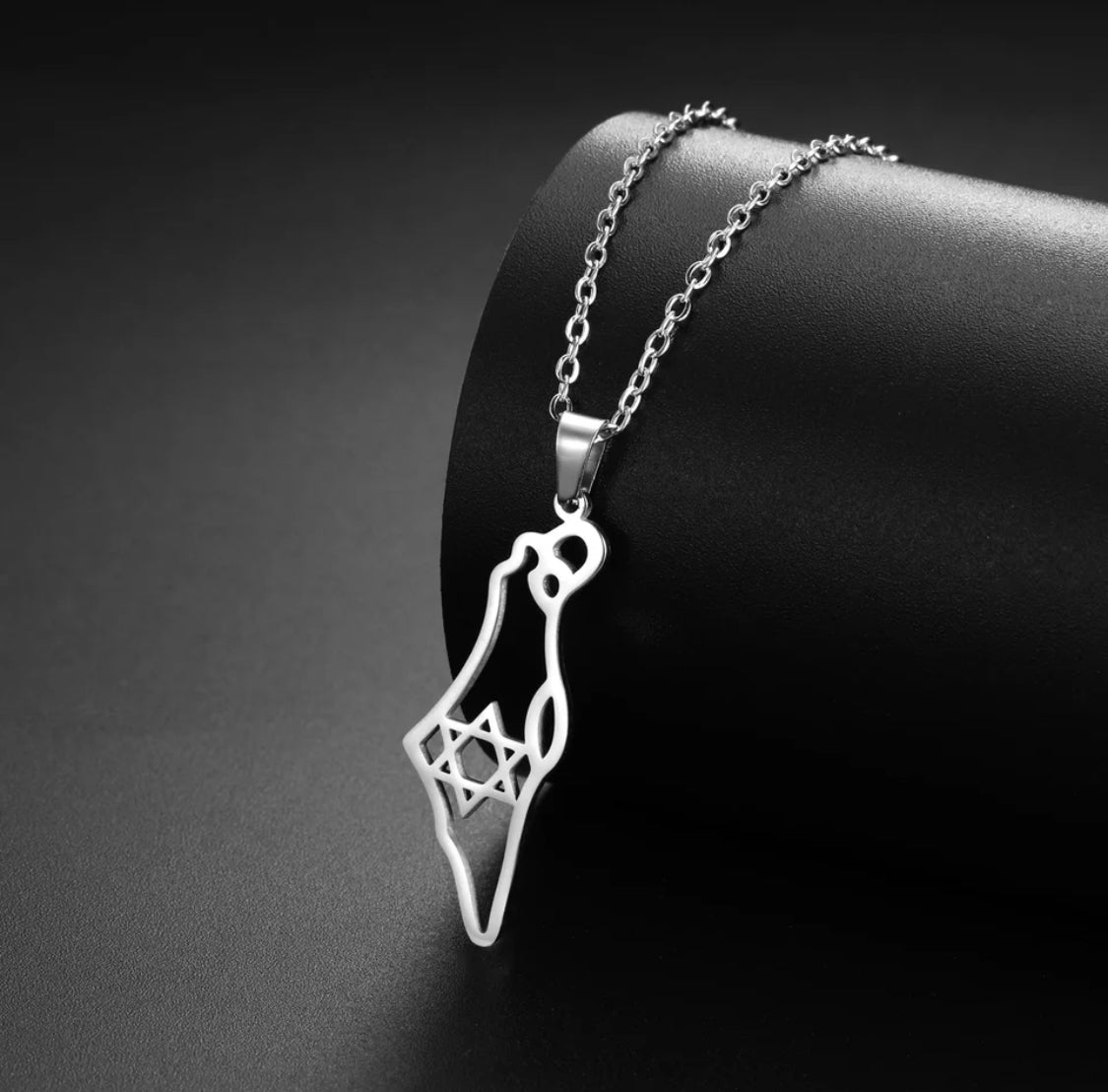 Silver Israel map chocker necklace