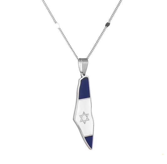 Stainless steel Israel map necklace